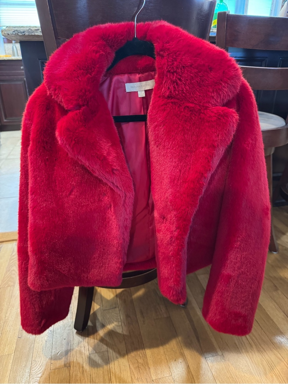 Dance & Marvel Vibrant Red Faux-Fur Teddy Coat